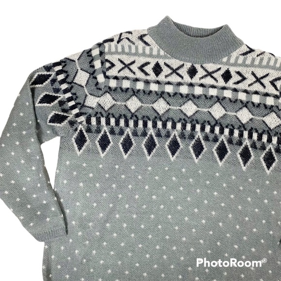ST. JOHN’S BAY Women's XXL Gray Fairisle Pullover Sweater Ski Winter - Picture 5 of 9